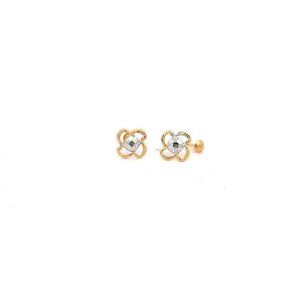 18K Gold Earrings Screw Type Flower Two Tone